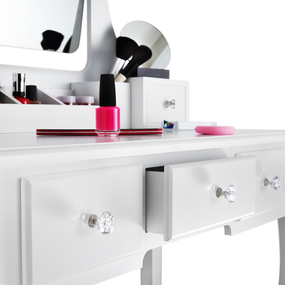 Tectake 5 Drawer White Dressing Table with Mirror and Padded Stool Image 5