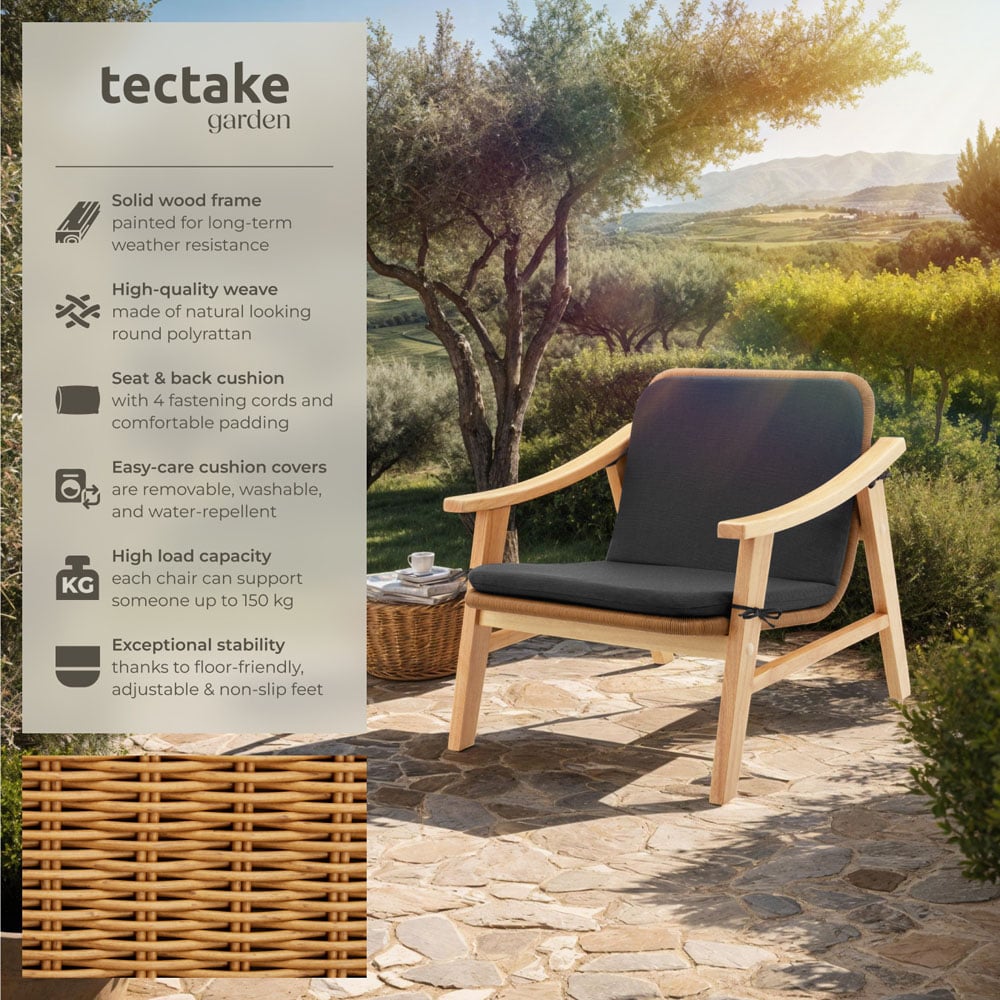 tectake Nature Rattan and Varnished Wood Lounge Arm Chair Image 6