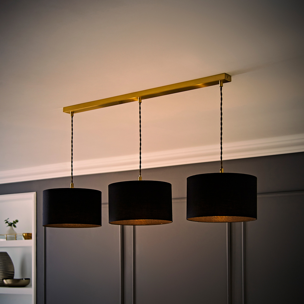 ValueLights Reni Black Drum Shade 3 Drop Bar Gold Diner LED Ceiling Pendant Light Image 6