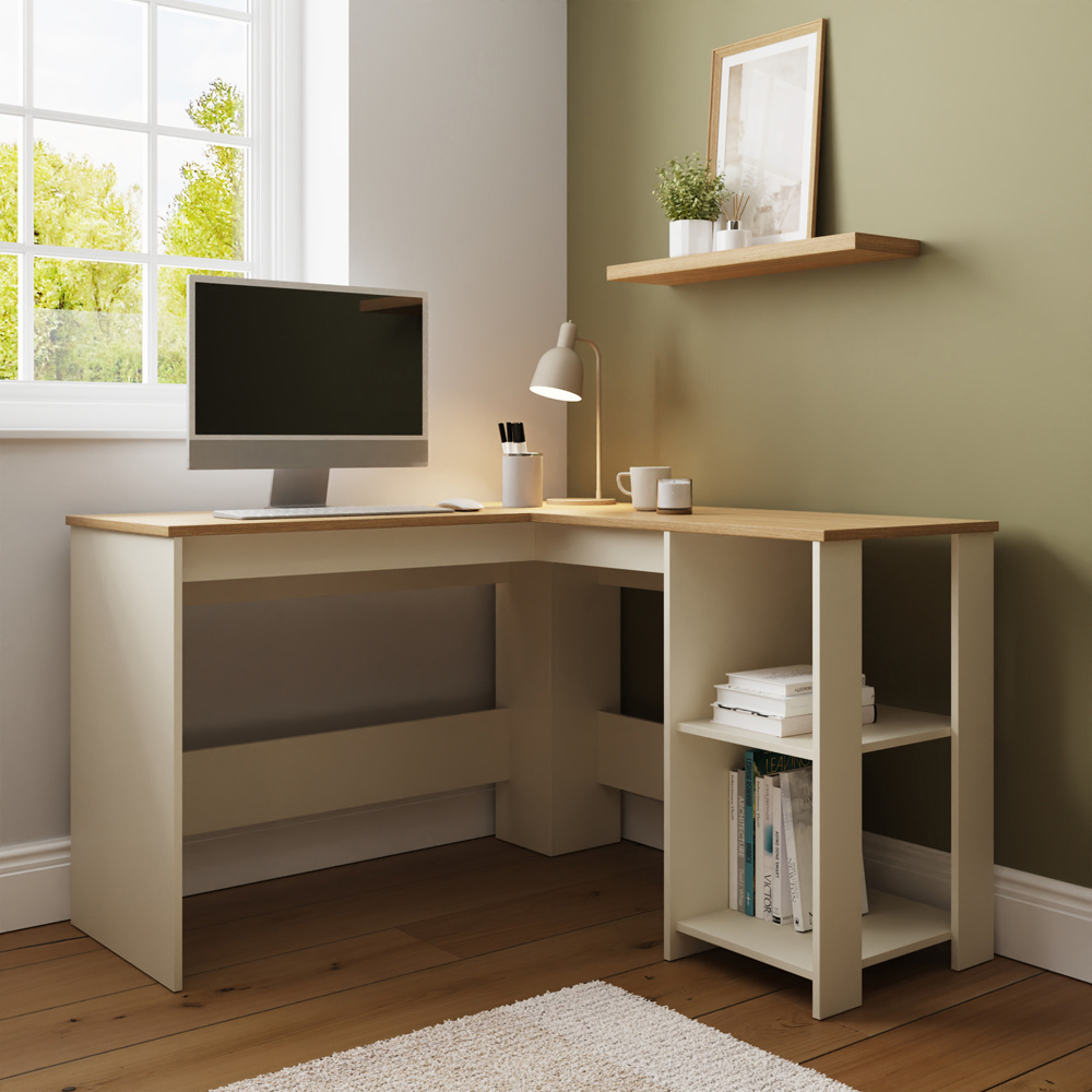 GFW Lancaster 2 Shelf Corner Computer Desk Cream Image 7