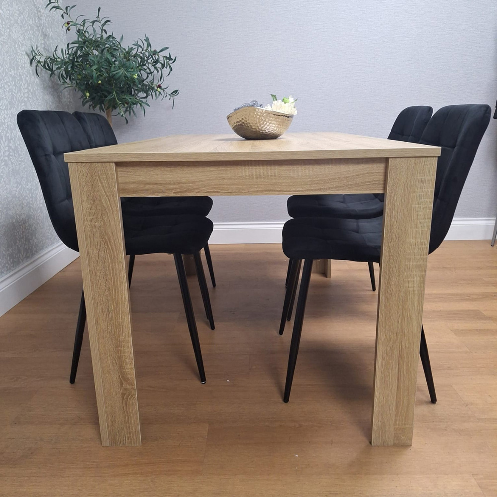 Portland 4 Seater Velvet Dining Set Oak Effect and Black Image 5