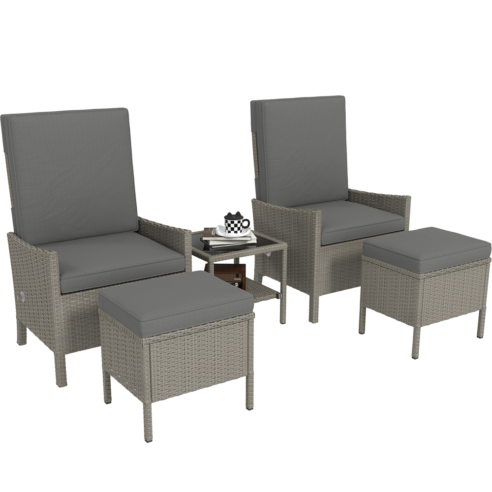Outsunny 2 Seater Dark Grey Rattan Garden Furniture Set with 2 Ottoman Image 2