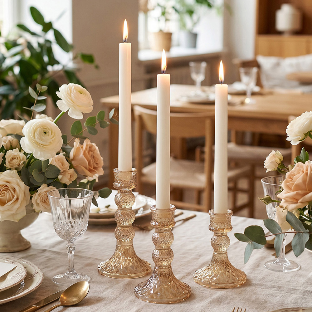 Living and Home Amber Glass Tiered Candlestick Holder Set of 3 Image 8
