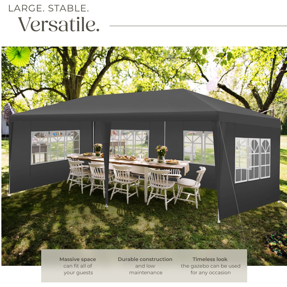 tectake Novara 6 x 3m Grey Gazebo with 5 Side Panels Image 3