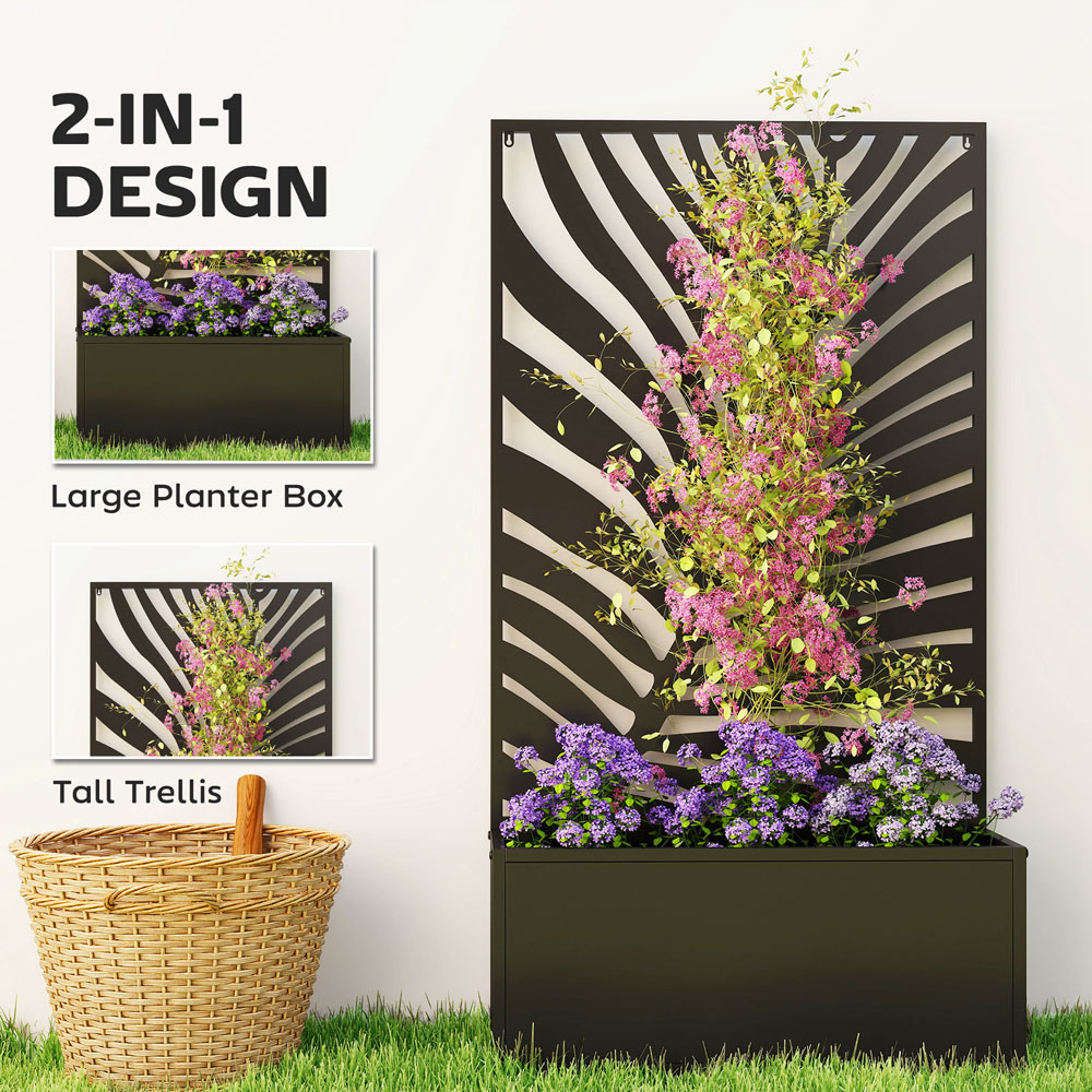 Outsunny Black Metal Raised Garden Bed with Trellis 113 x 23 x 61cm Image 8