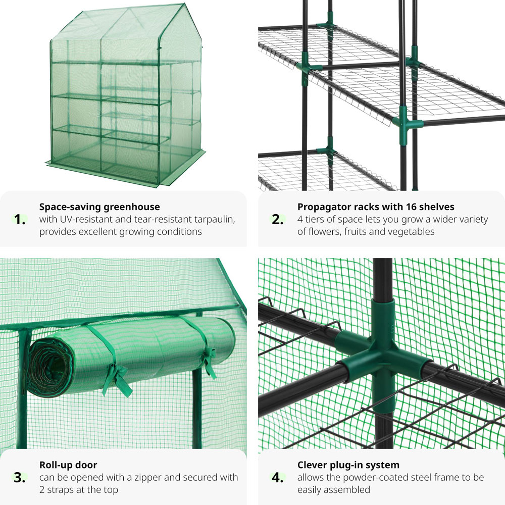 tectake 16 Shelf 4.7 x 4.7ft Greenhouse with Tarpaulin Cover Image 5