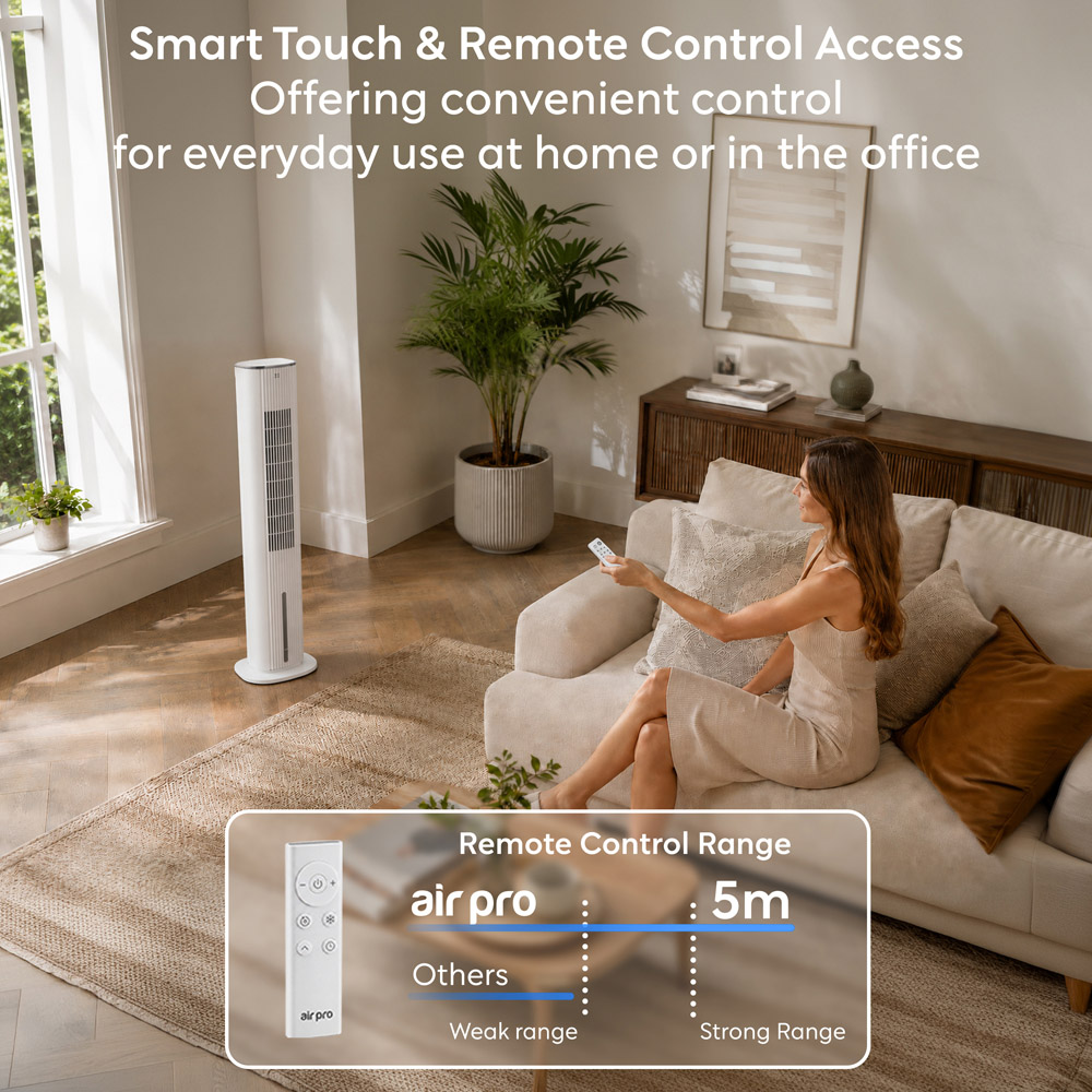 Air Pro White Touch Control Portable Tower Air Cooler with Remote 6L Image 5