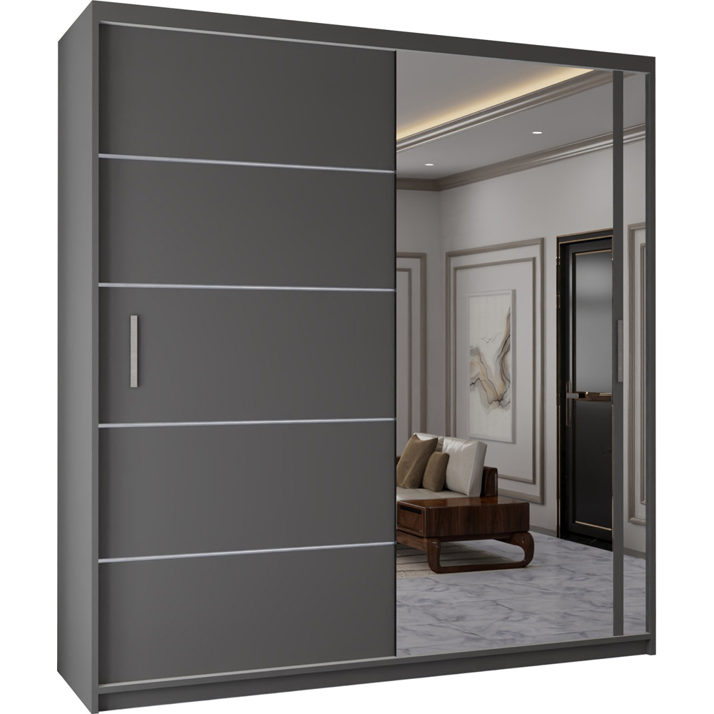 Sliding Wardrobes 4U 2 Sliding Door Grey Modern Wide Mirrored Wardrobe with Adjustable Shelf Image 2