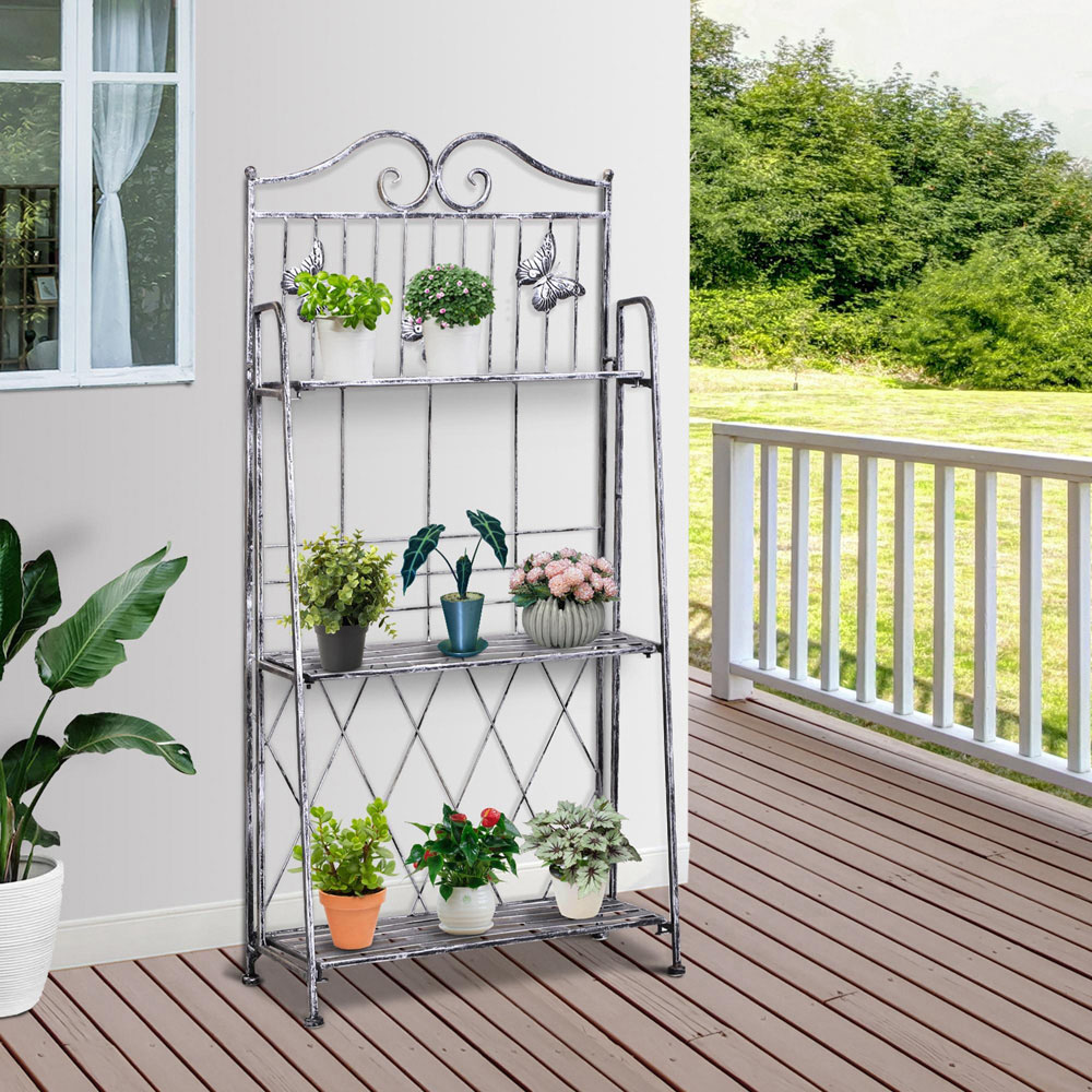 Outsunny 3-Tier Metal Scrollwork Frame Foldable Plant Stand Image 2