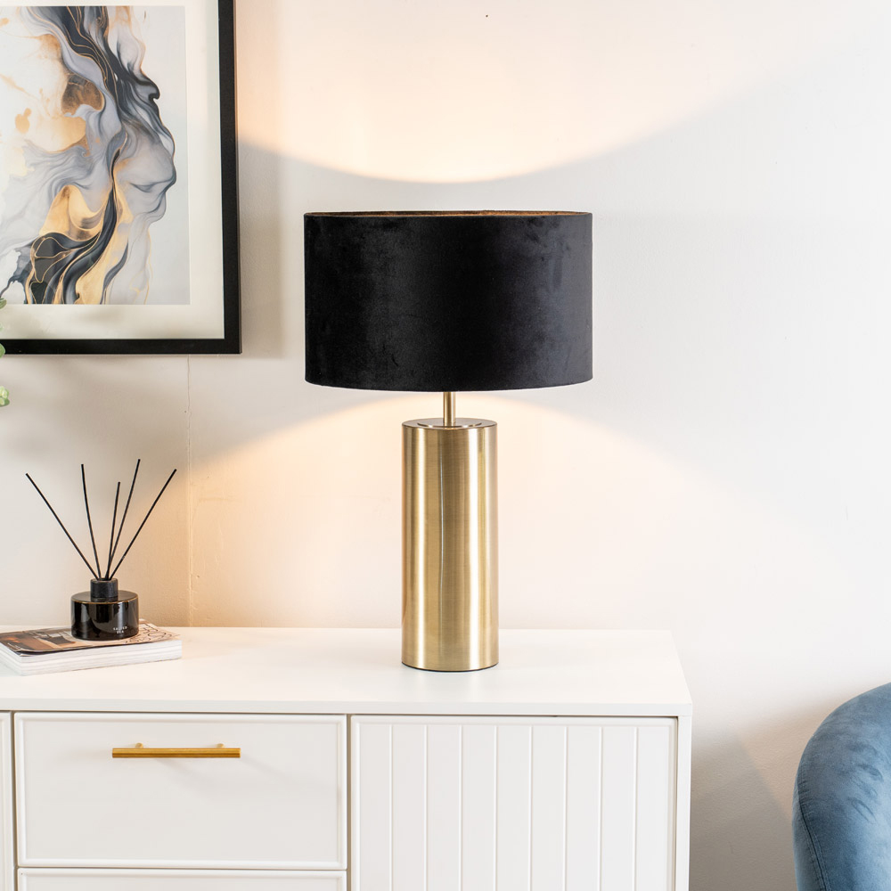 ValueLights Lexy Reni Black Velvet and Antique Brass Shade Touch LED Table Lamp Image 2