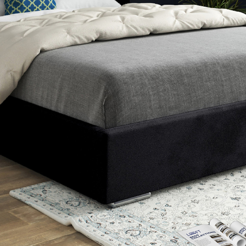 Bellini Black Small Double Velvet Upholstered Bed Frame with Wide Curved Winged Headboard Image 4