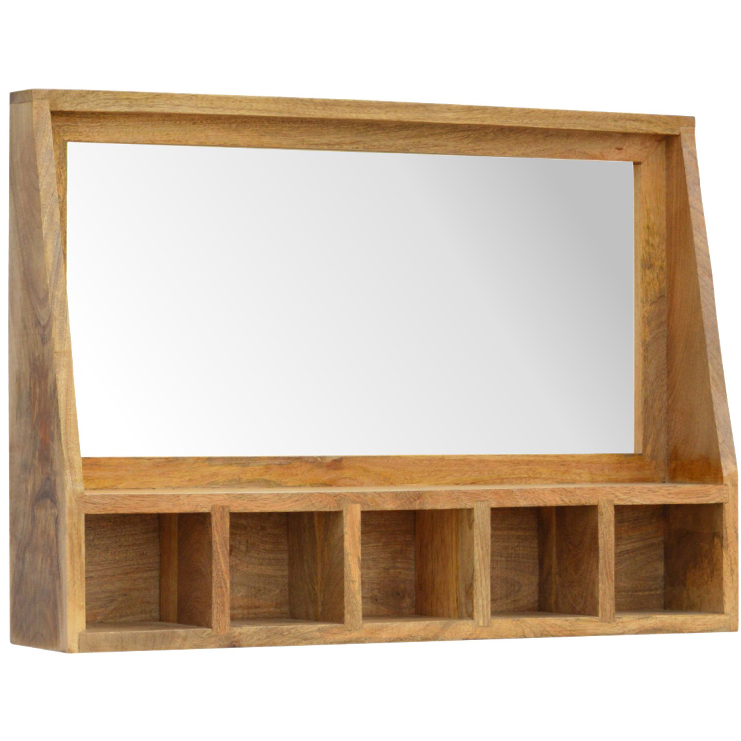 Artisan Furniture Solid Oak Wood Beige 5 Shelf Floating Shelf with Mirror Image 4