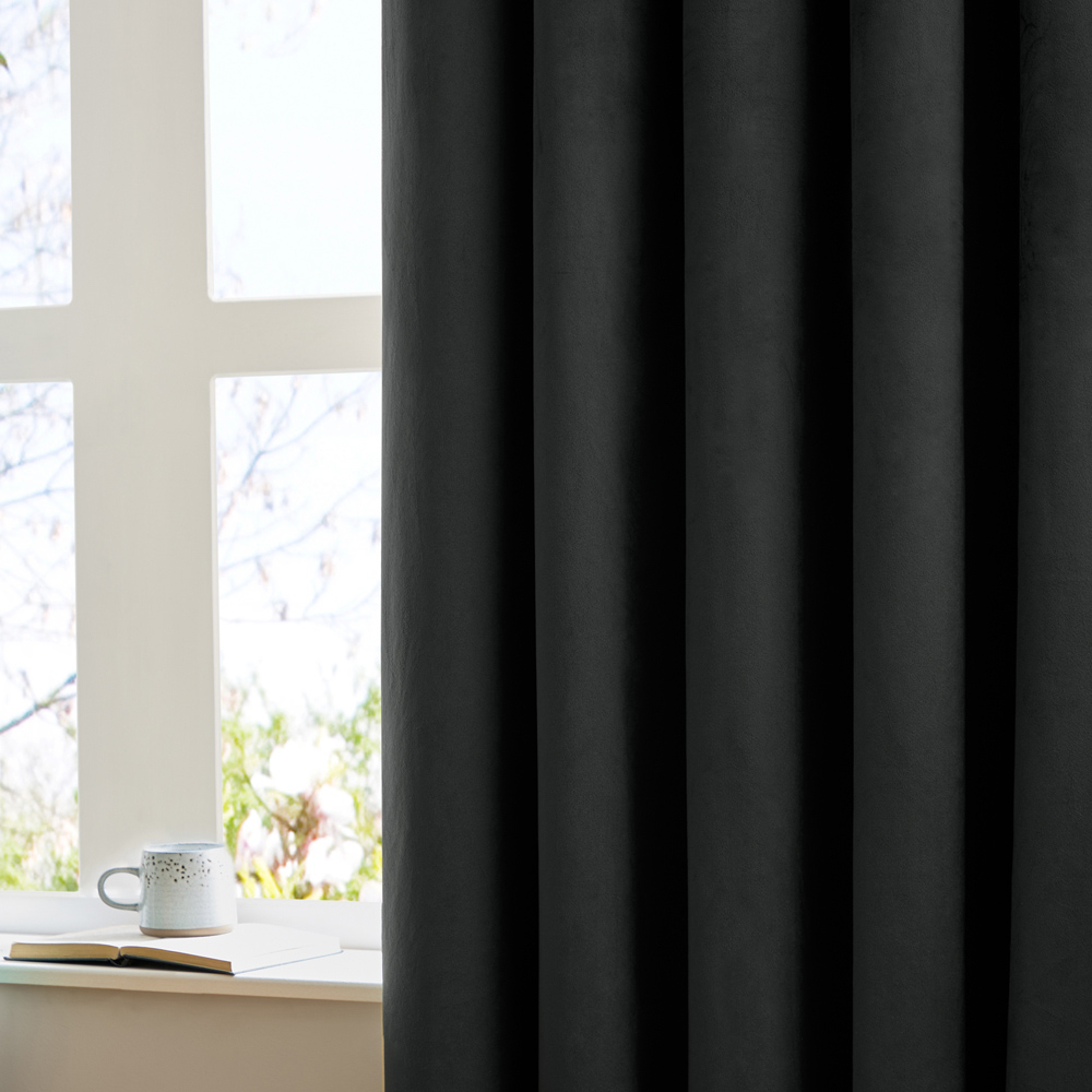 Furn The Ultimate Black Velvet Fully Lined Eyelet Curtains 229 x 229cm Image 2