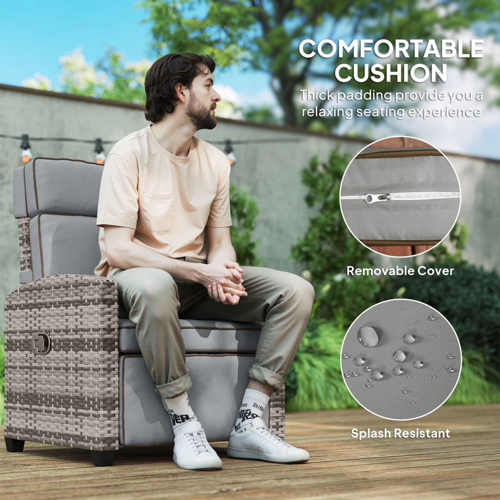 Outsunny Mixed Grey Rattan Garden Recliner Sun Lounger with Flip Table Image 7