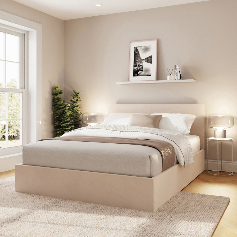 GFW King Size Natural Velvet End Lift Ottoman Bed with Memory Pocket Spring Mattress Image 8