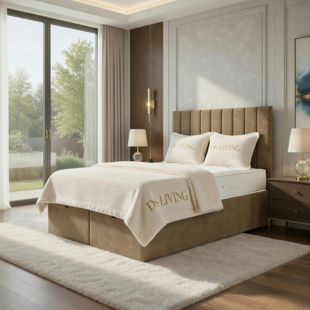 DS Living Aria Super King Size Beige Plush Ottoman Bed Image 4