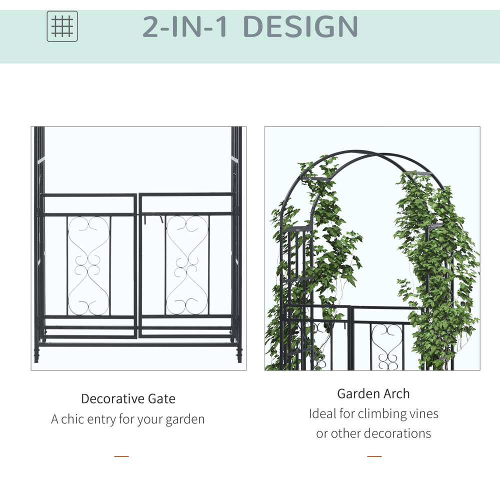 Outsunny Metal Garden Arch with Double Gate Image 5