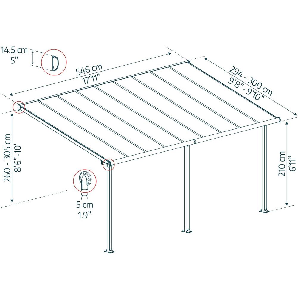 Palram Canopia Olympia Grey Clear 3 x 5.46m Patio Cover Image 6