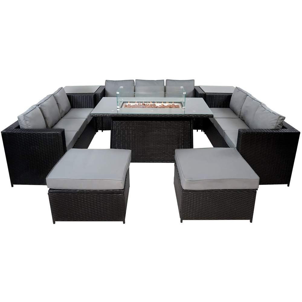 MonsterShop Black 11 Seater Rattan Garden Lounge Set with Fire Pit Image 2