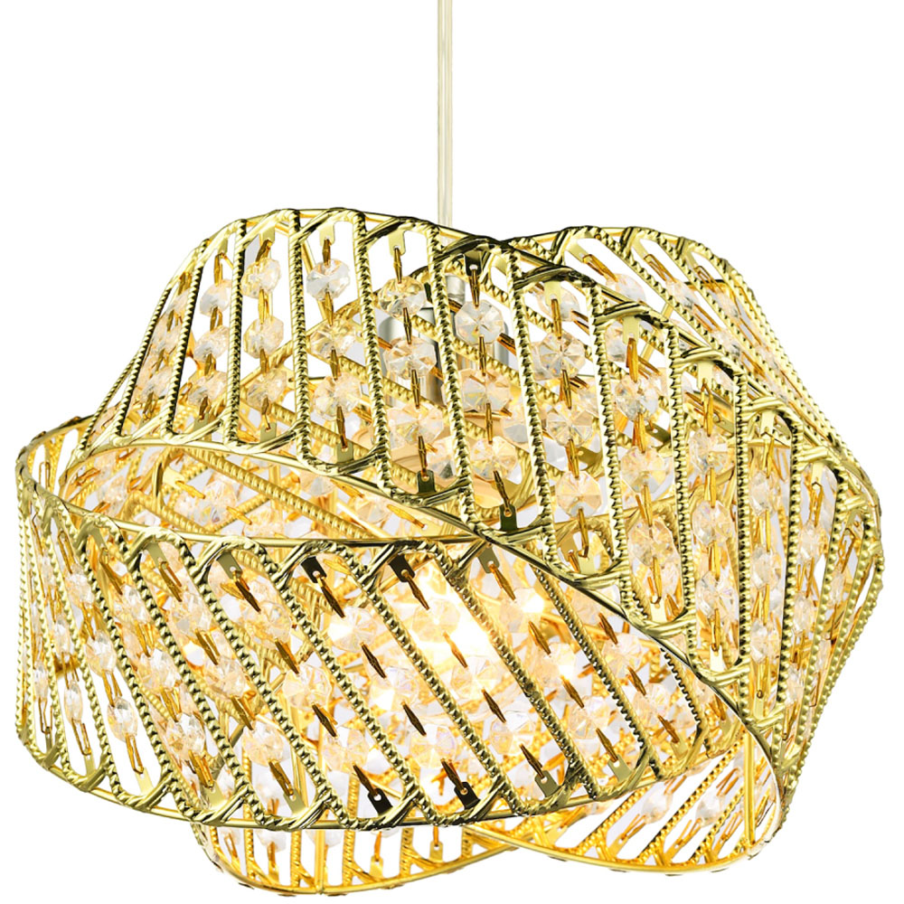 Happy Homewares 3 Ring Gold Pendant Light Shade with Acrylic Bead Image 6
