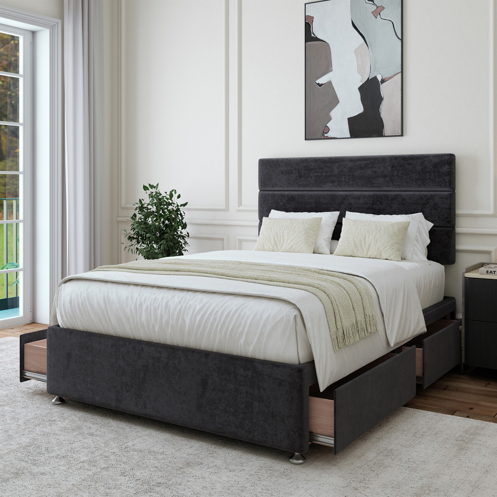 Bedmaster Super King Size Black Naples Velvet 4 Drawer Divan Base with Milan Headboard Image 3