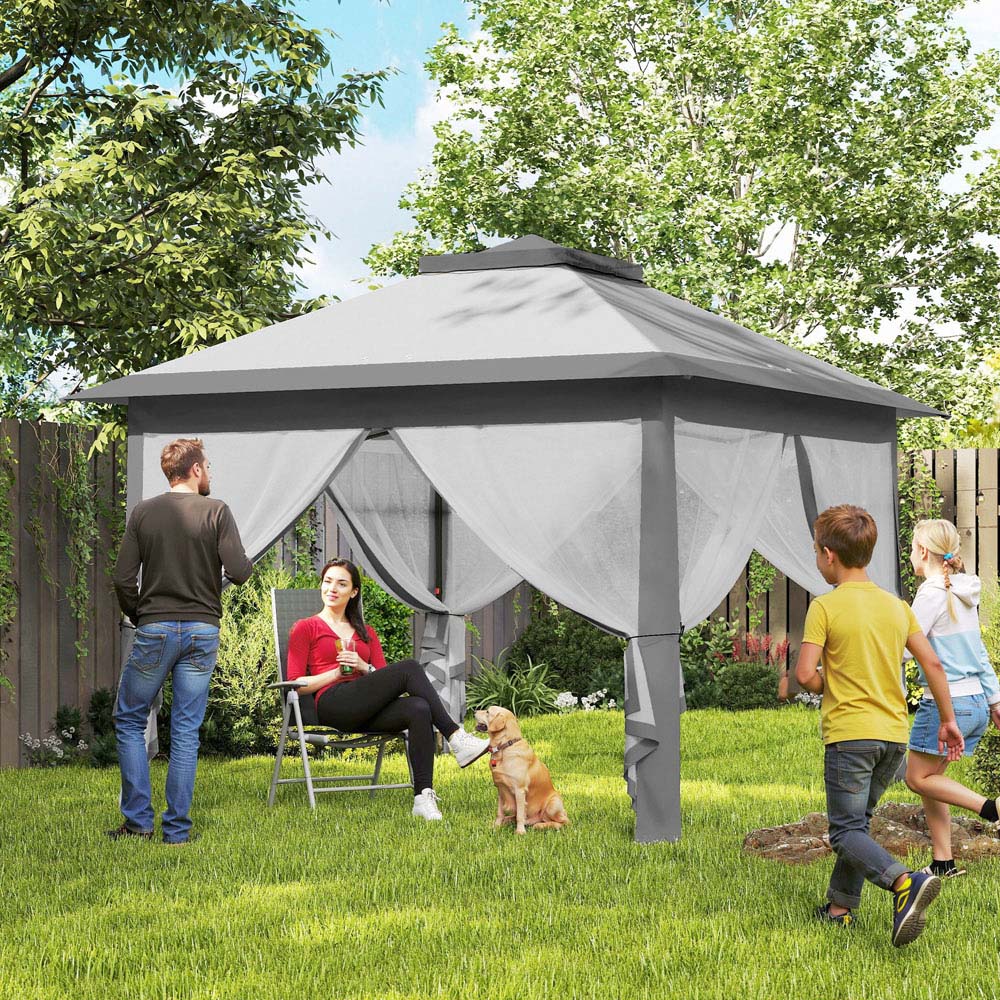 Outsunny 3.3 x 3.3m 2-Tier Grey Pop Up Gazebo Image 3