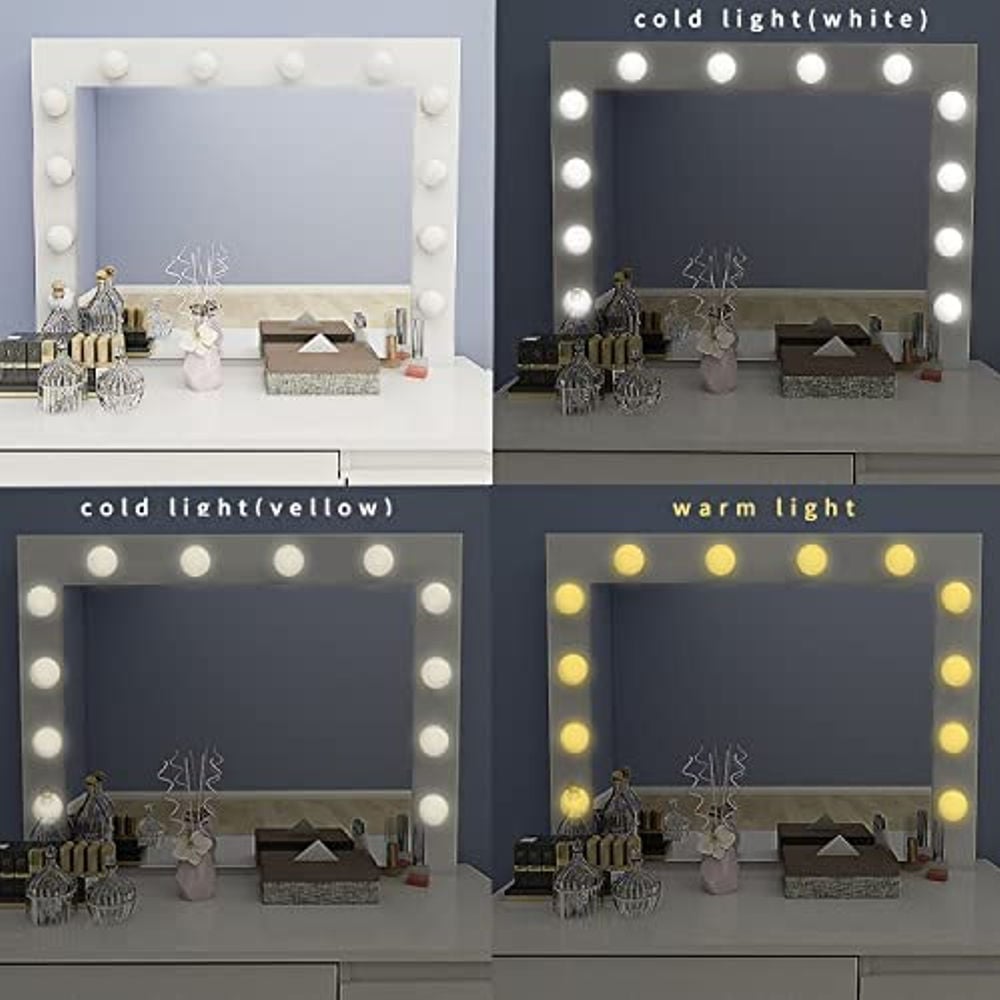 Portland 4 Drawer White Dressing Table Set with LED Mirror Image 3