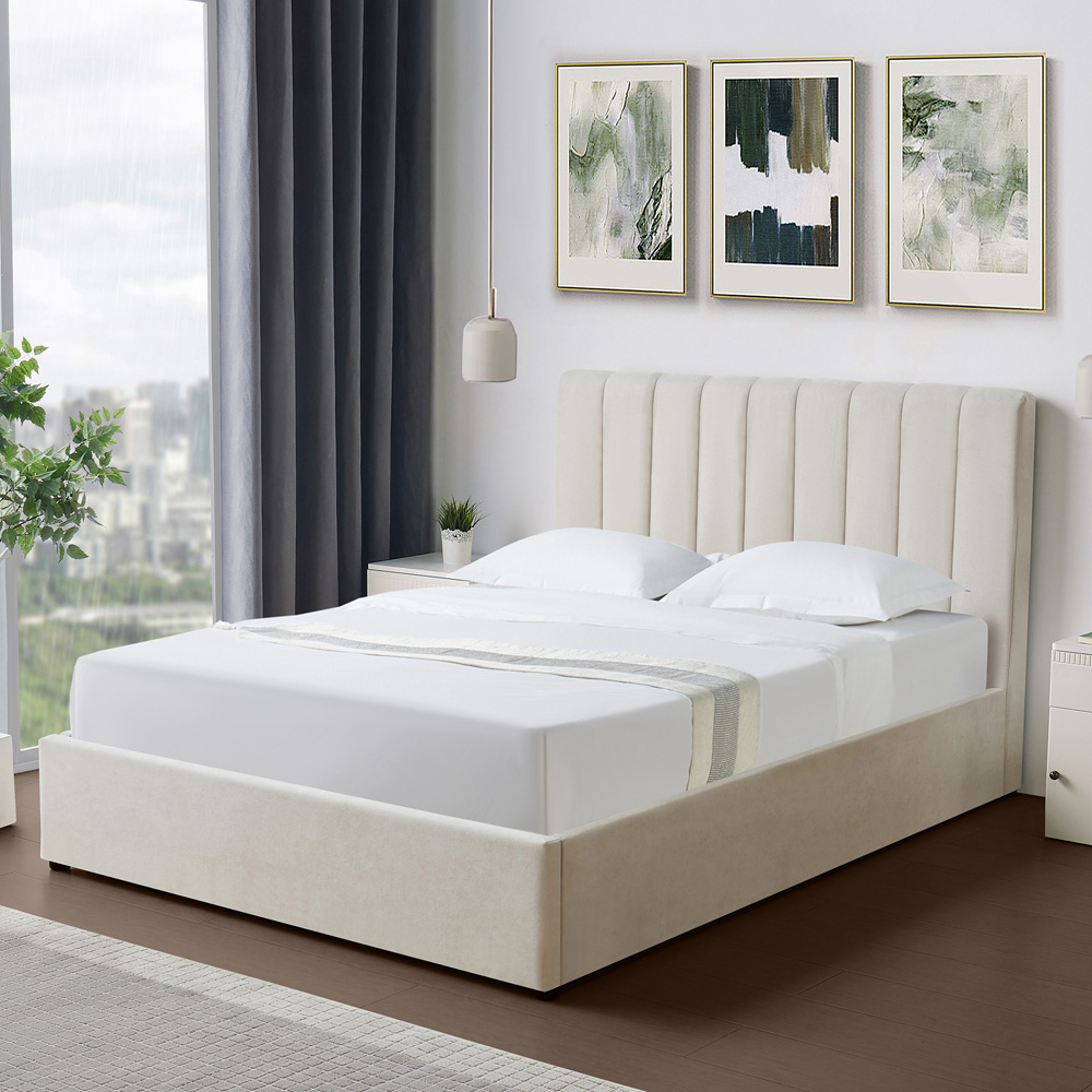 Brooklyn Evelynne Double Beige Linen Ottoman Bed Image 2