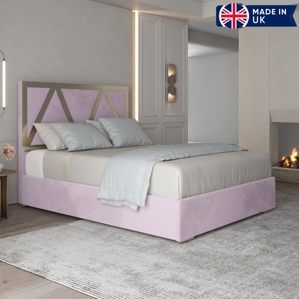 Alison Pink King Size Velvet Upholstered Metal Bed Frame with Panelled Headboard Image 6