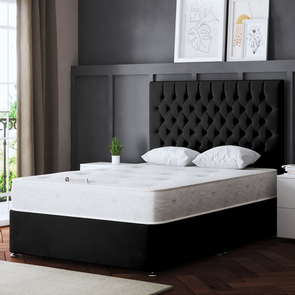 DS Living Seraphine Small Double Black Upholstered Panel Divan Bed with 2 Drawer Image 1