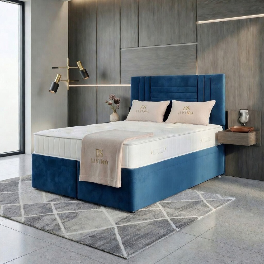 DS Living Orion King Size Blue Plush Ottoman Bed Image 4
