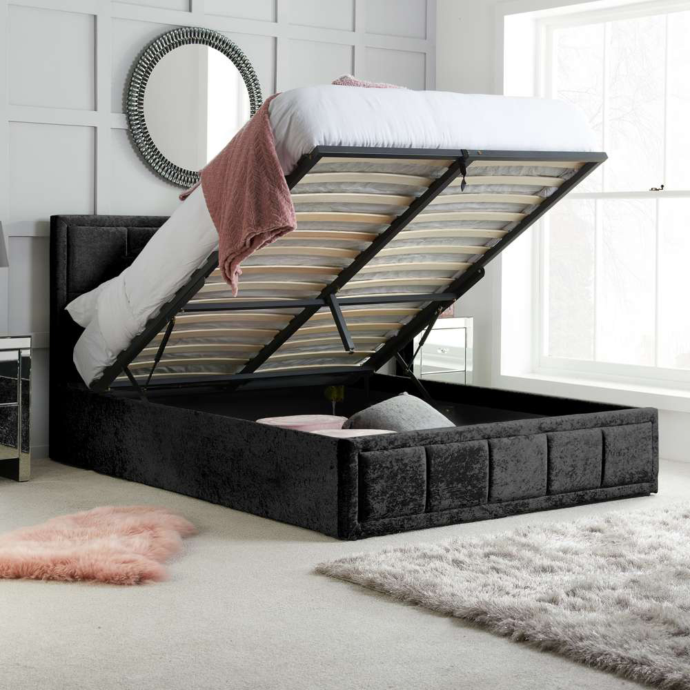 Hannover King Size Black Crushed Velvet Ottoman Bed Frame Image 7