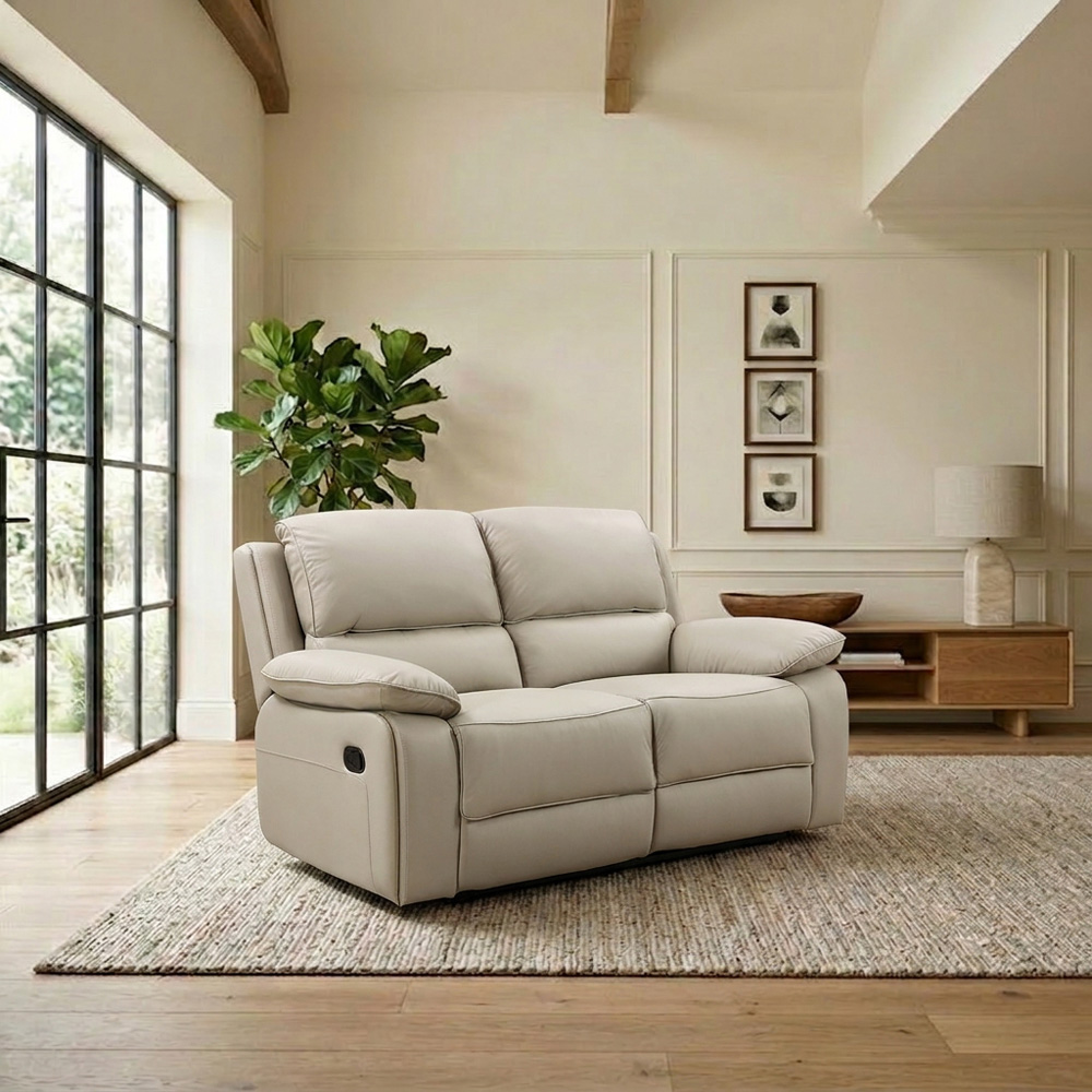 Salerno 2 Seater Light Grey Leather Manual Recliner Sofa Image 4