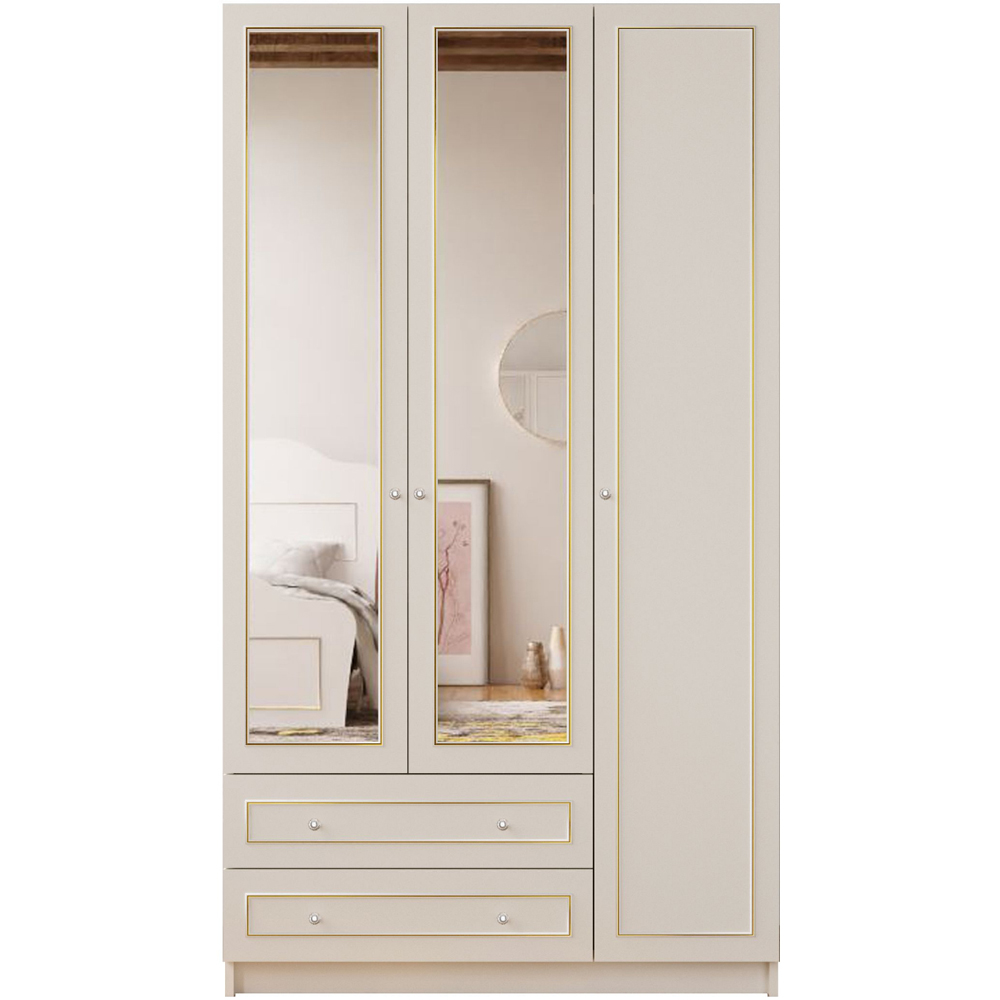 Evu MARIE 3 Door 2 Drawer Gold and White Mirrored Wardrobe Image 3