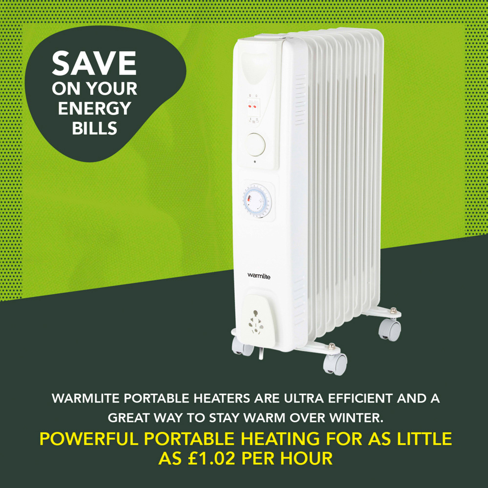 Warmlite 9 Fin White Oil Filled Radiator with Adjustable Thermostat 2000W Image 4