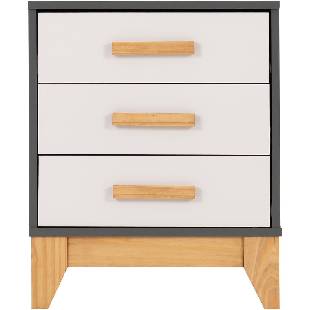 Seconique Cleveland 3 Drawer White and Grey Metal Effect Bedside Table Image 4