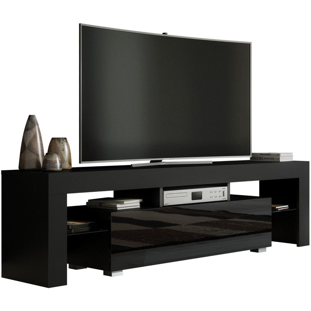 Creative Furniture Aria Black and Black Gloss Single Door 3 Shelf TV Unit Image 2