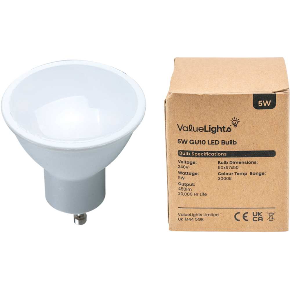 ValueLights 12 Pack GU10 LED 5W 3000K Warm White Spotlight Light Bulbs Image 2