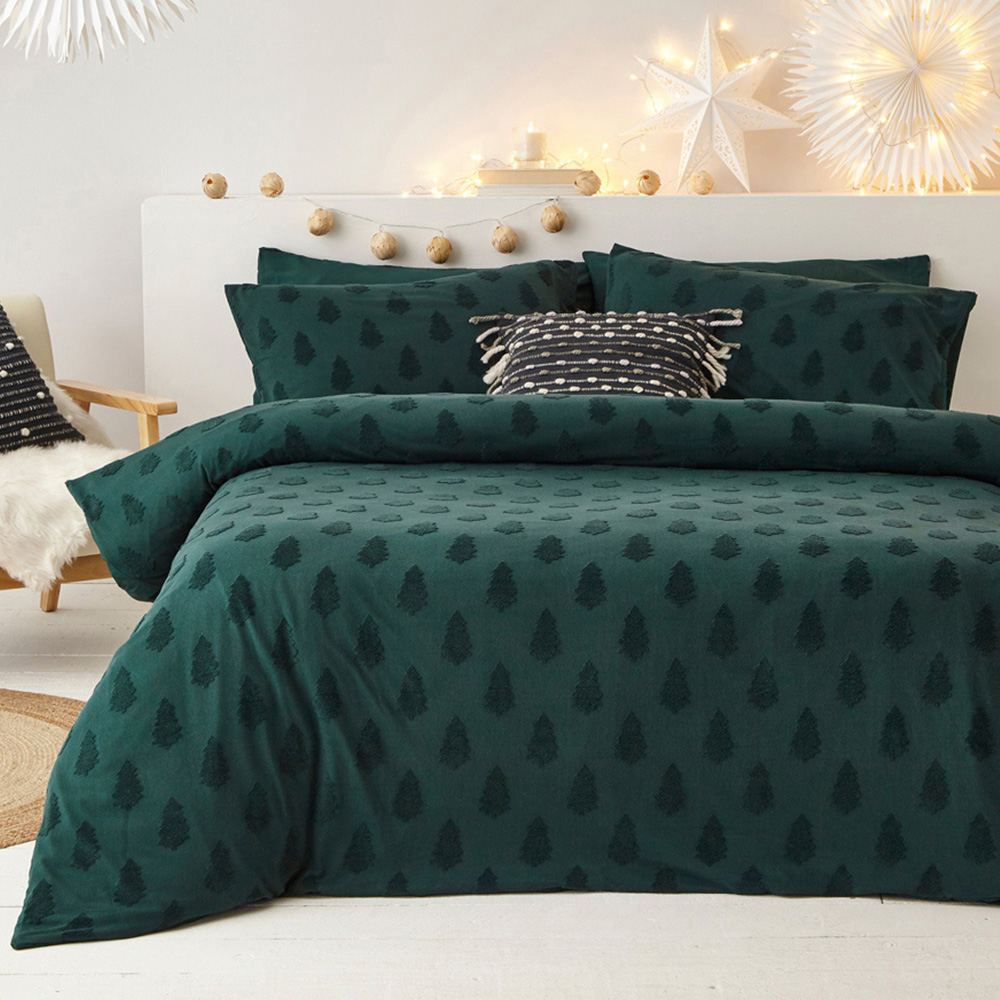 furn. Yard Tufted Tree King Size Green Festive Duvet Cover Set Image 1