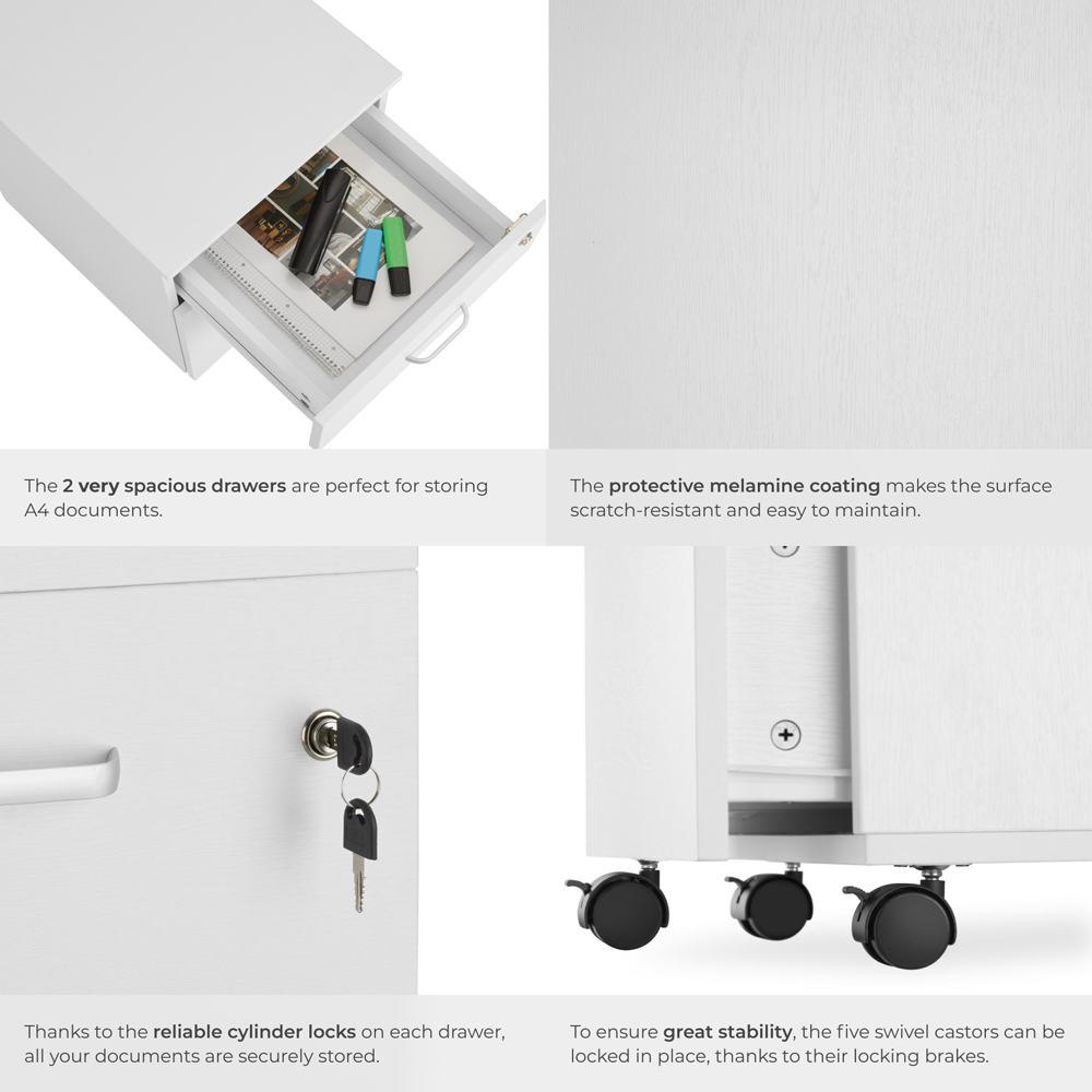 tectake 2 Lockable Drawer White Filing Cabinet Image 5