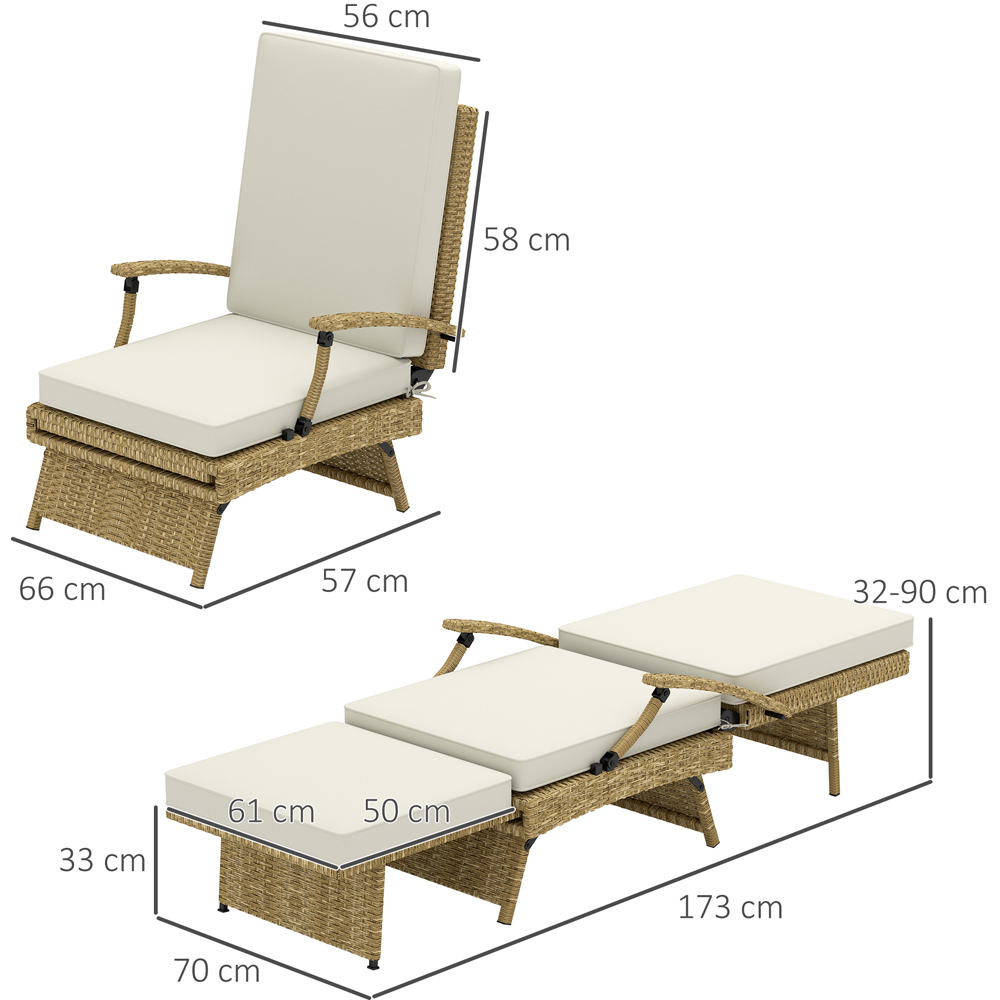 Outsunny Beige Foldable Rattan Recliner Chair with Footrest Image 9