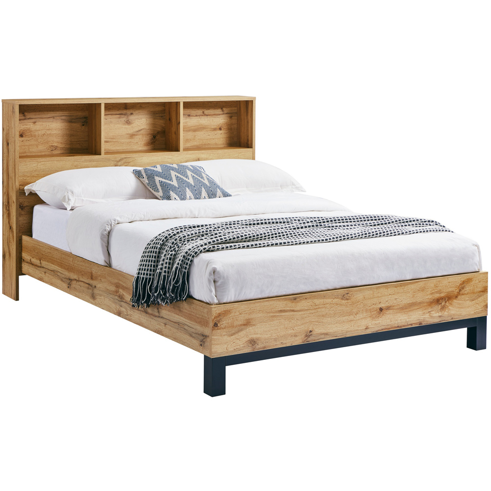 Julian Bowen Bali King Size Oak Bed Frame with Bookcase Headboard Image 2