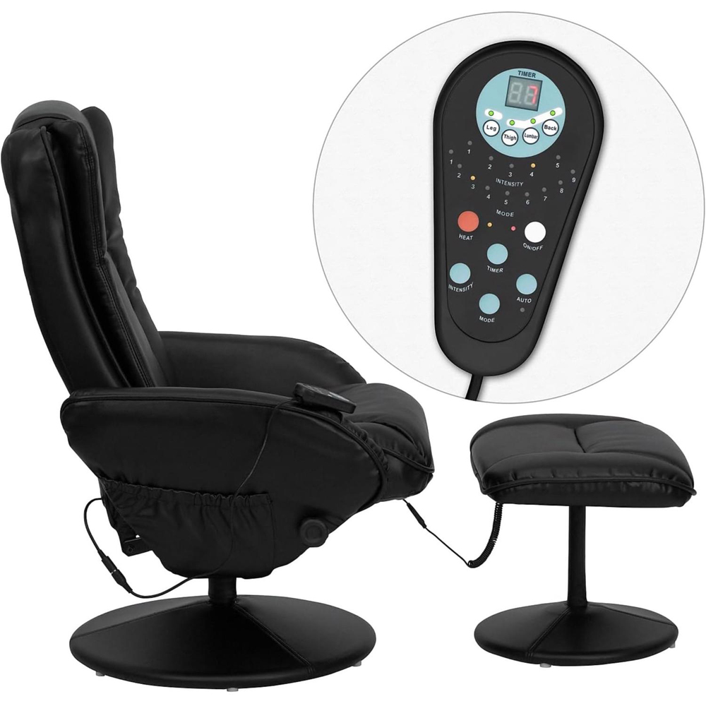 FWStyle Black Faux Leather Swivel Armchair with Footstool Image 5