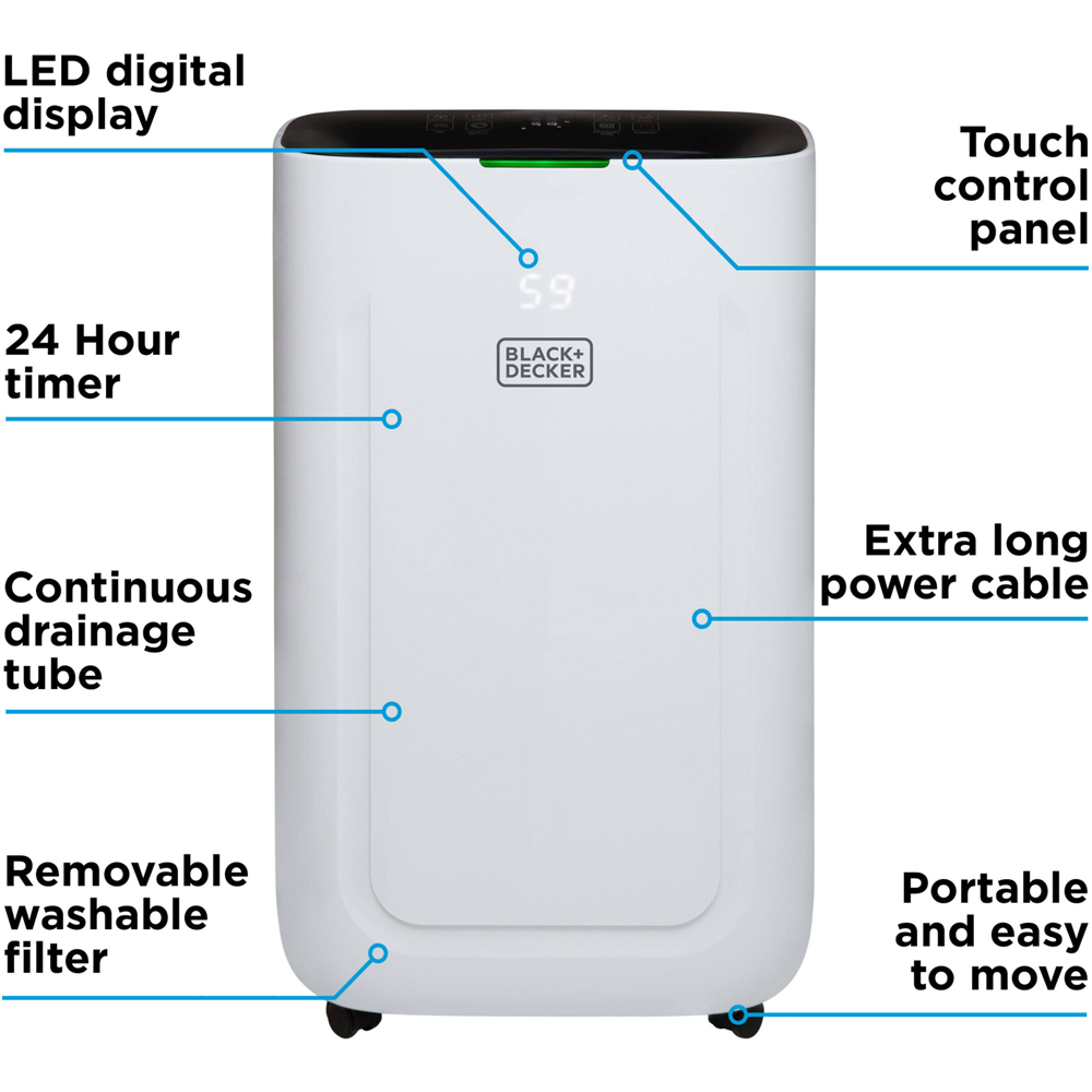 Black+Decker 20L Smart Dehumidifier with 24H Timer and 6.5L Water Tank Image 4
