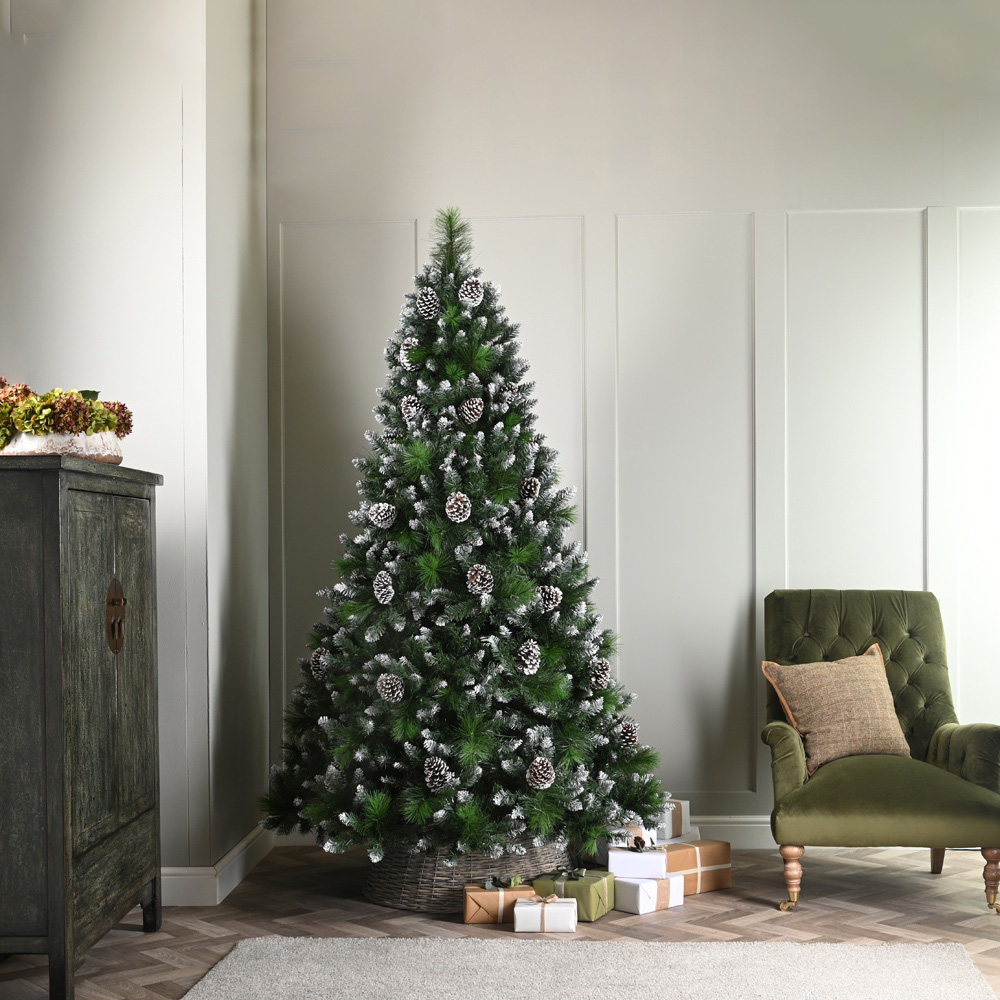 Festive Grand River Snow Flocked Pine Artificial Christmas Tree with Metal Base 6.9ft Image 2