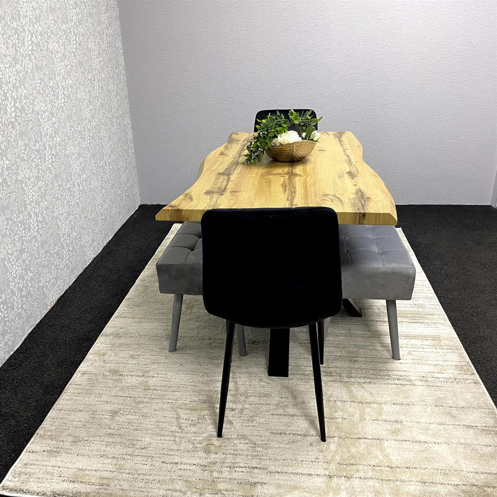 Kosy Koala 6 Seater Velvet Wooden Rectangle Dining Set with Bench Black and Grey Image 6