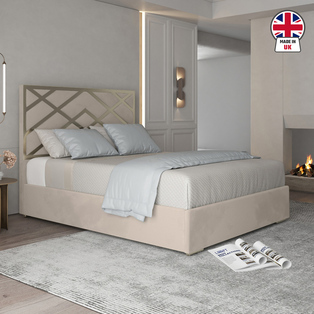 Mayfair Silver Small Double Velvet Upholstered Metal Bed Frame with Panelled Headboard Image 6