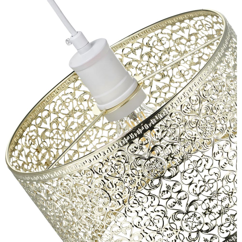 Happy Homewares Moroccan Style Ornate Shiny Gold Metal Pendant Shade Image 4