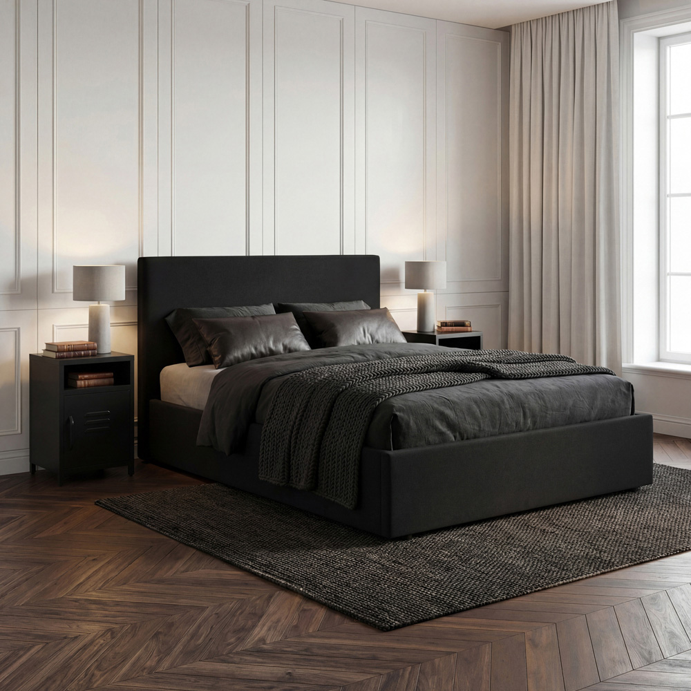 LPD Home Wilder Onyx King Size Houseweave Fabric Ottoman Bed with Square Headboard Image 5