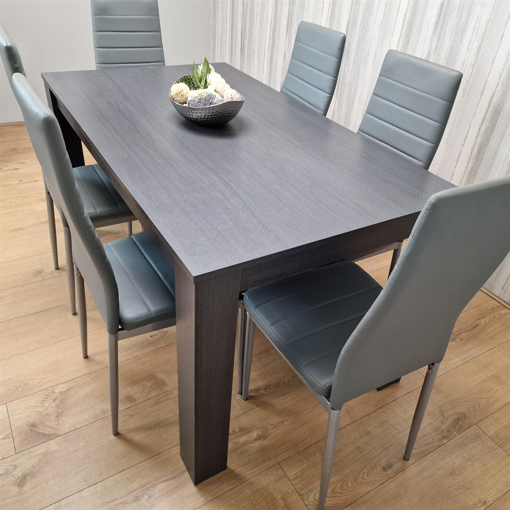 Kosy Koala 6 Seater Wood and Leather Dining Table Set Grey Image 3
